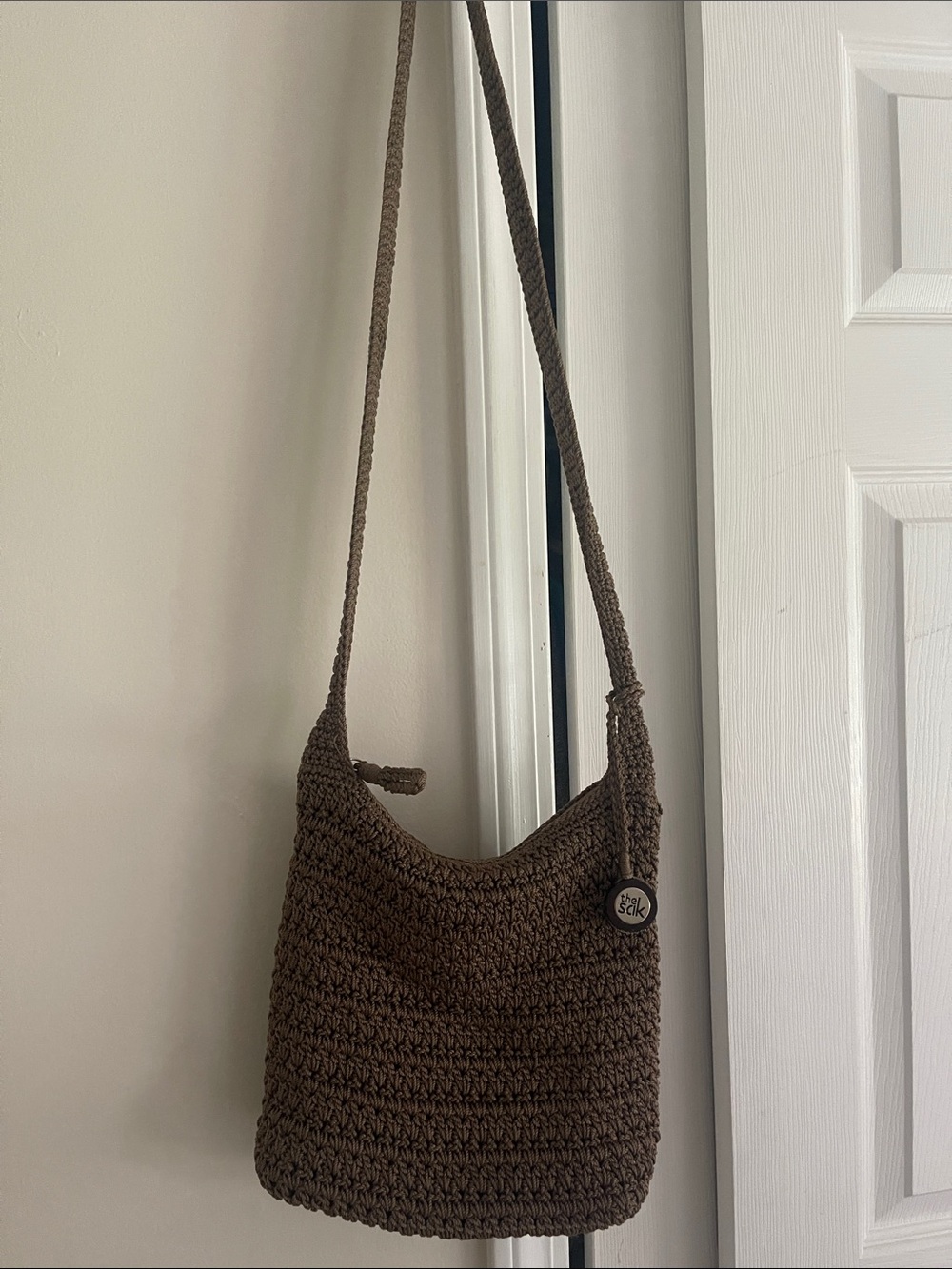 The Sak Brown Handwoven Crochet Crossbody Bag
